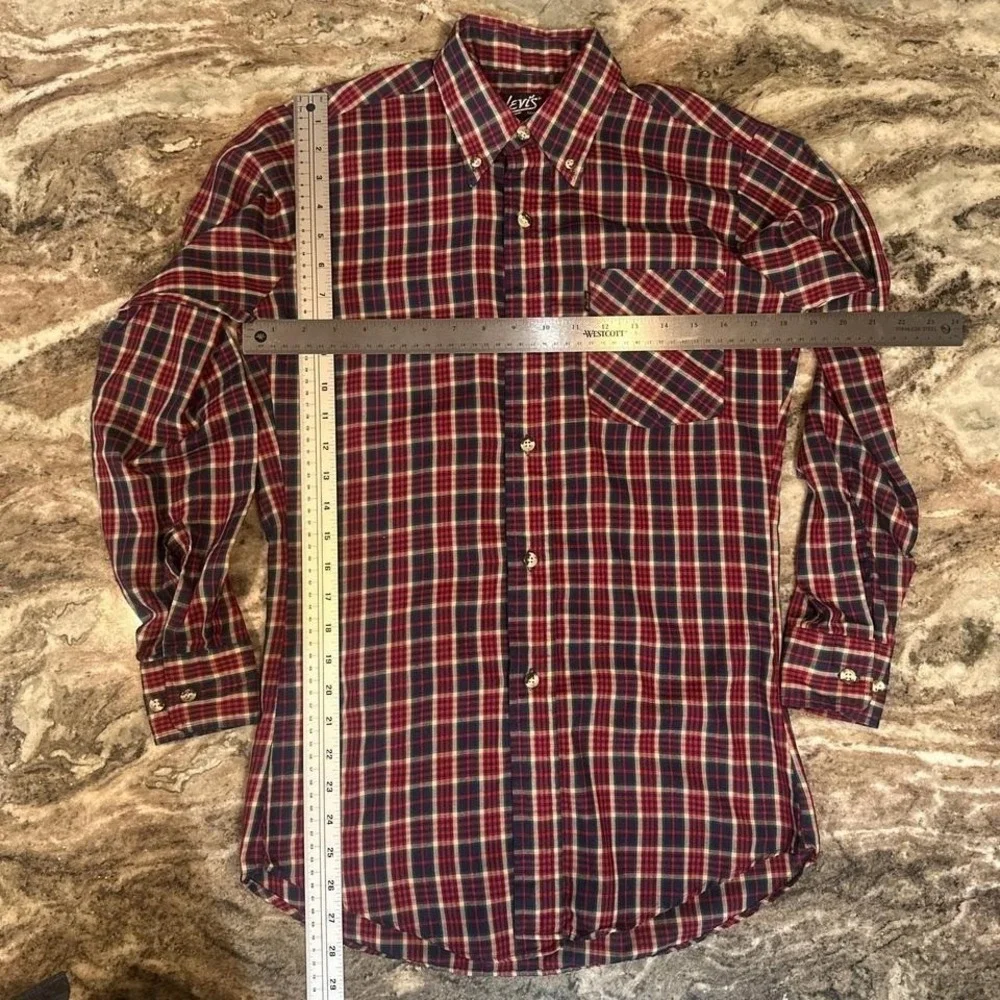 Vintage‎ 80s Levi's red & blue plaid button-up shirt mens SMALL